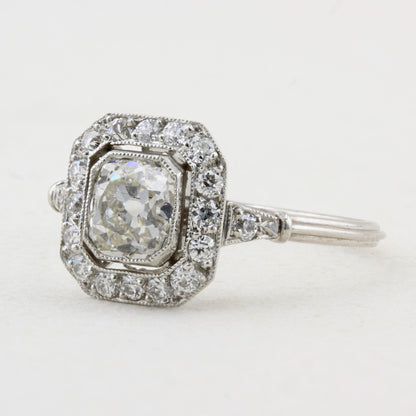 Vintage 1.00ct Old Mine Cushion Cut Diamond Cluster Ring
