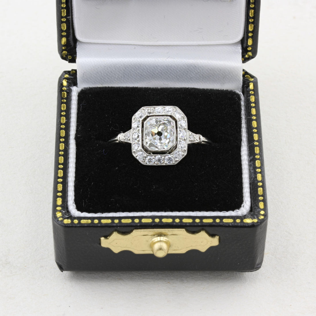 Vintage 1.00ct Old Mine Cushion Cut Diamond Cluster Ring
