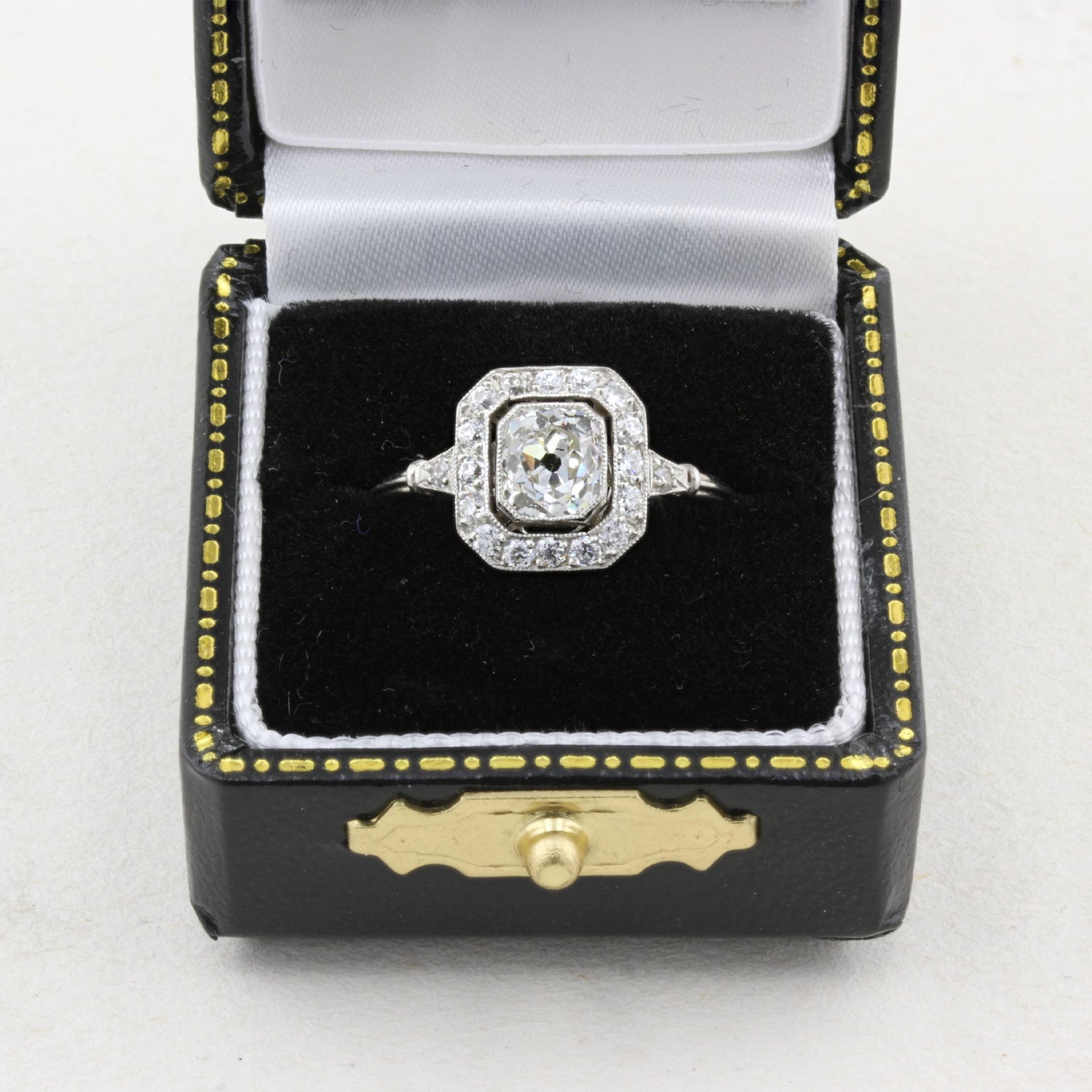 Vintage 1.00ct Old Mine Cushion Cut Diamond Cluster Ring