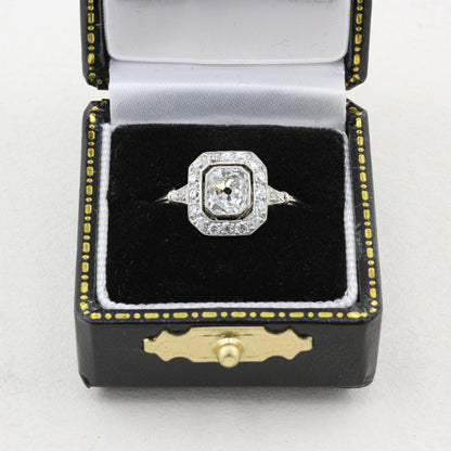 Vintage 1.00ct Old Mine Cushion Cut Diamond Cluster Ring