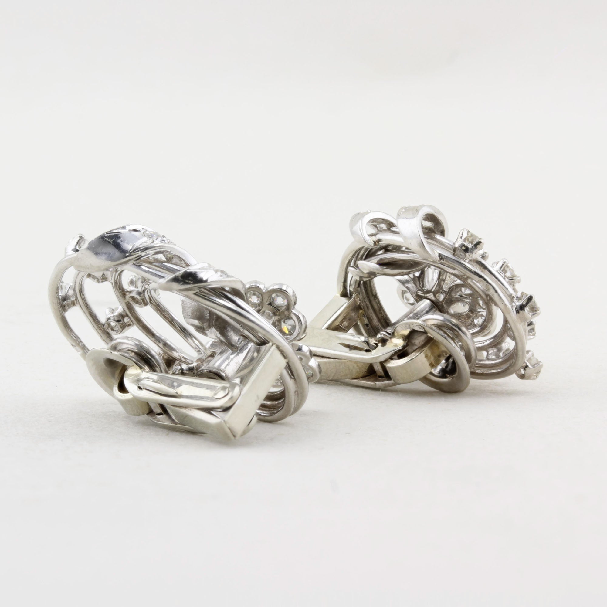 Vintage French Floral Design Diamond Earrings C.1950s