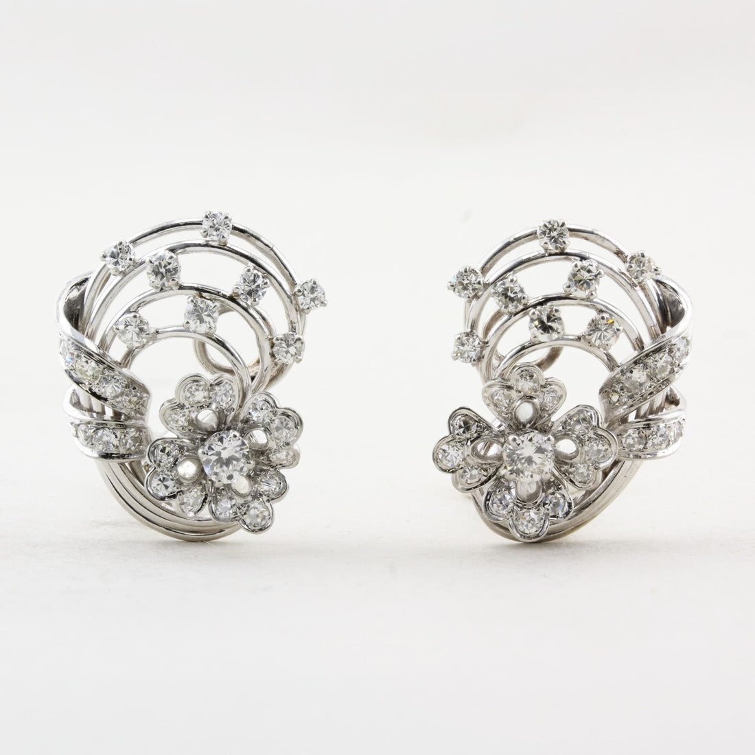 Vintage Floral Design Diamond Earrings