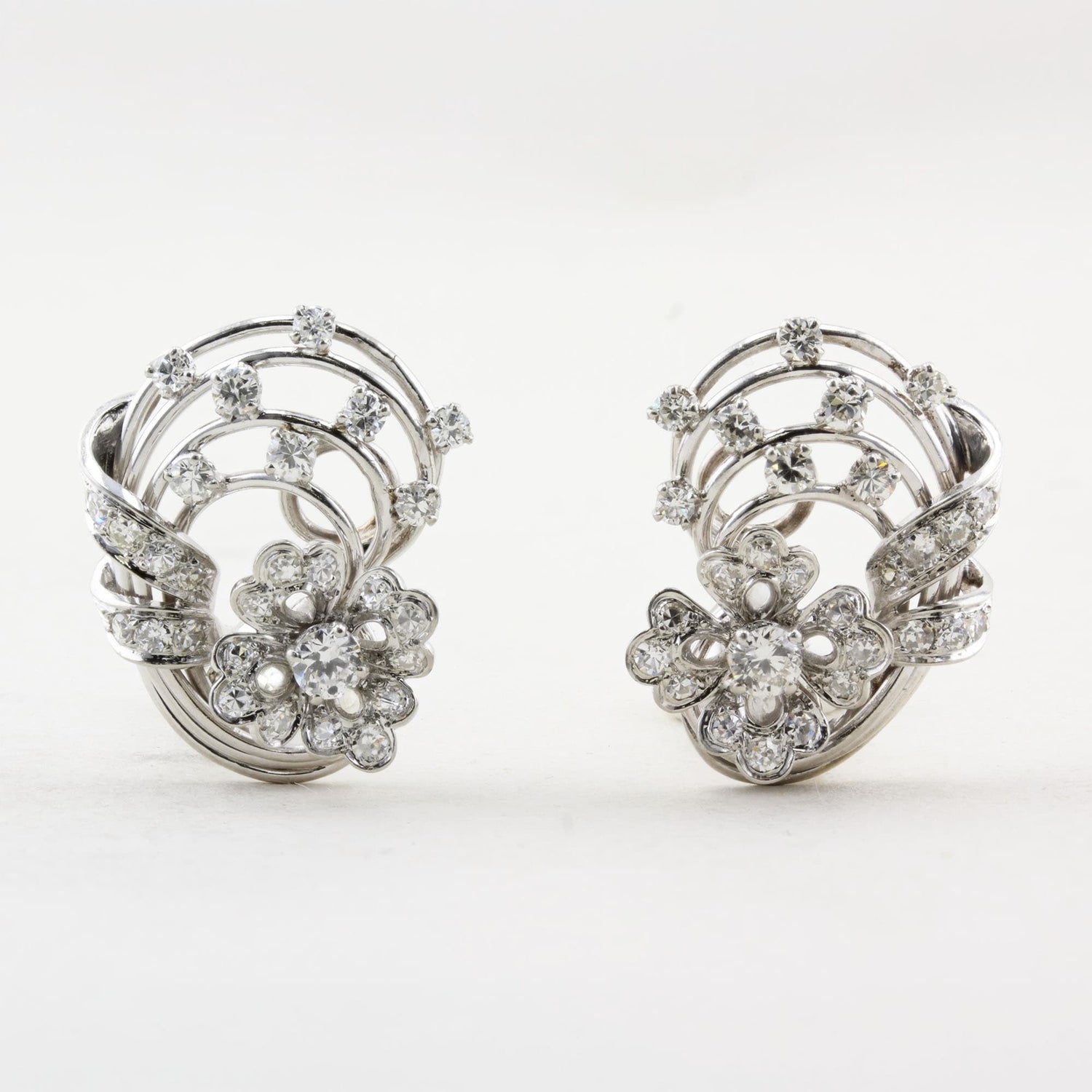 Vintage Floral Design Diamond Earrings