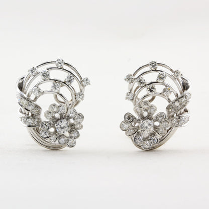 Vintage Floral Design Diamond Earrings