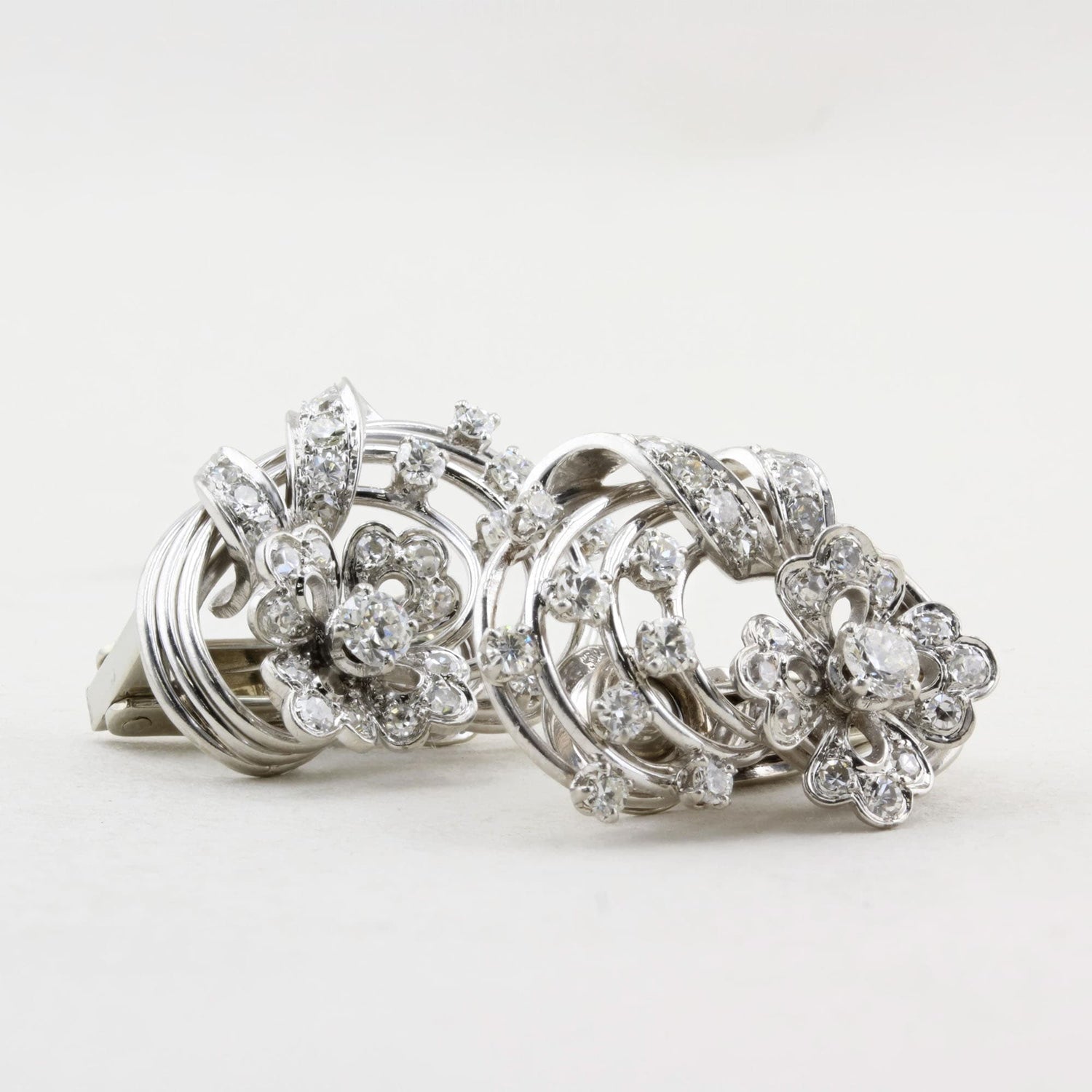 Vintage Floral Design Diamond Earrings