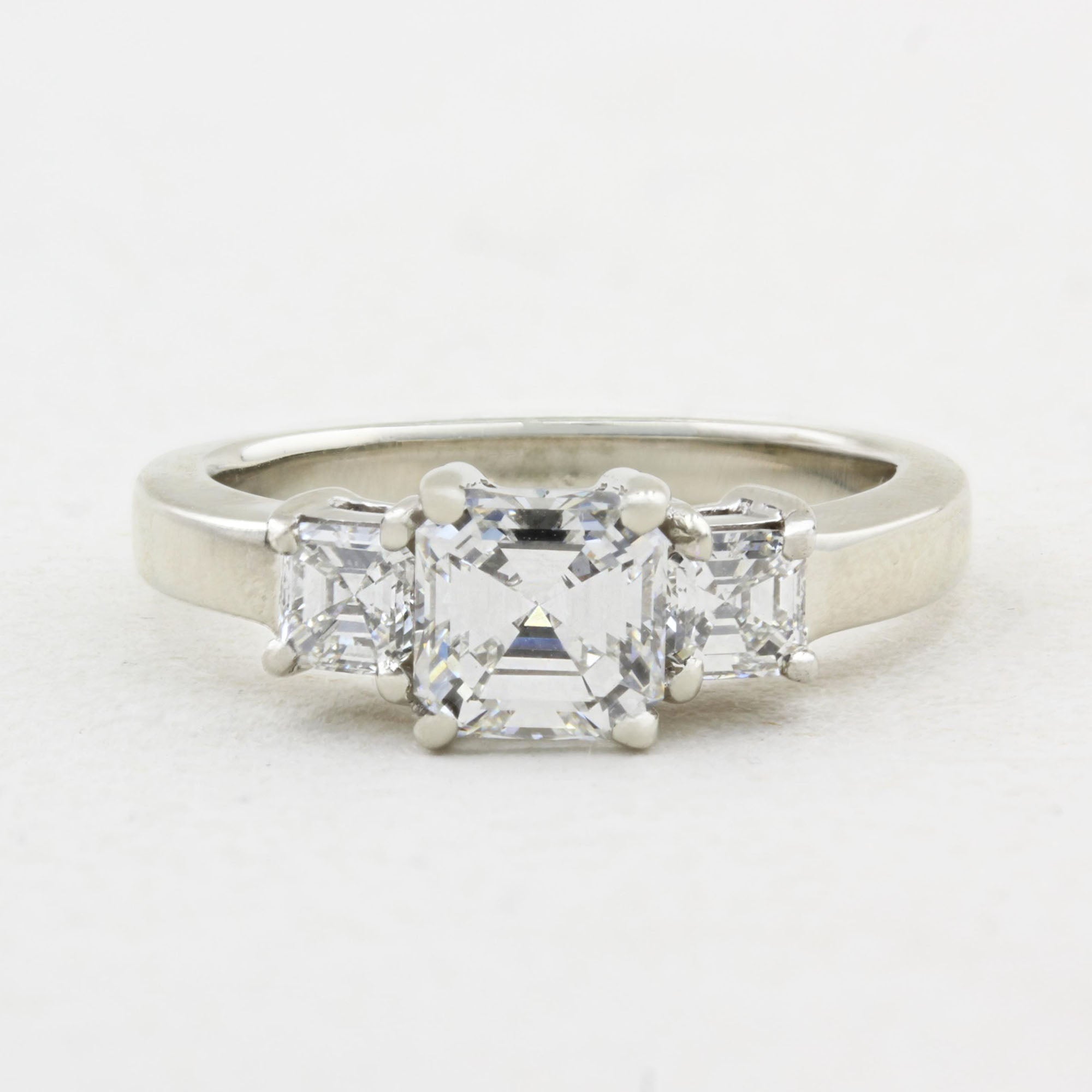 Asscher Cut Diamond Three Stone Ring