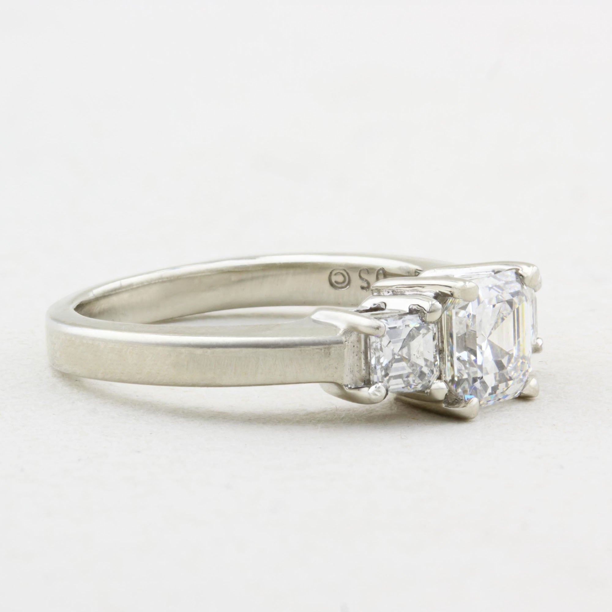 Asscher Cut Diamond Three Stone Ring