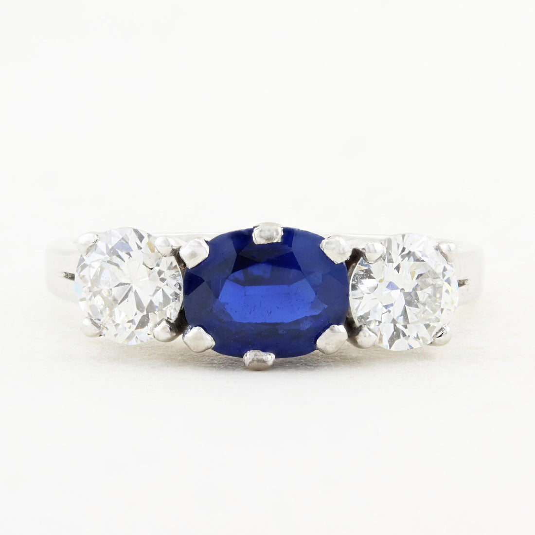 Oval Sapphire and Diamond Three Stone Ring
