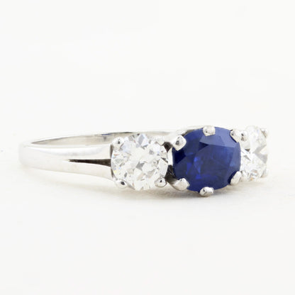 Oval Sapphire and Diamond Three Stone Ring