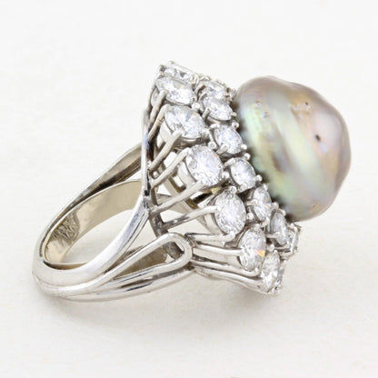 21.49ct Natural Saltwater Pearl and Diamond Dress Ring
