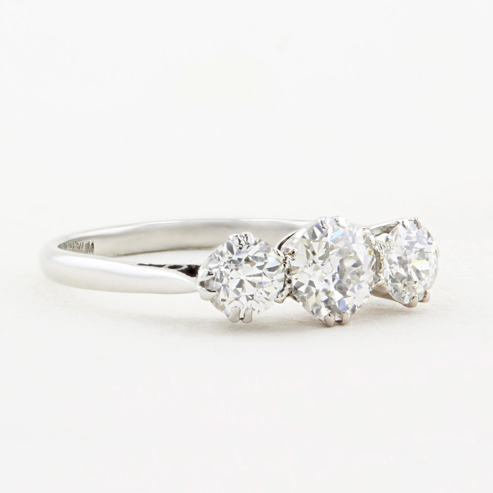 Vintage 1.00ct Old Cut Diamond Three Stone Ring