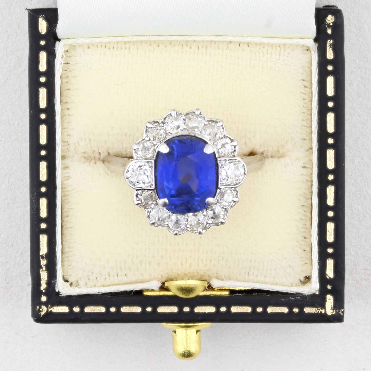 Vintage 3.00ct Sapphire &amp; Old Cut Diamond Cluster Ring