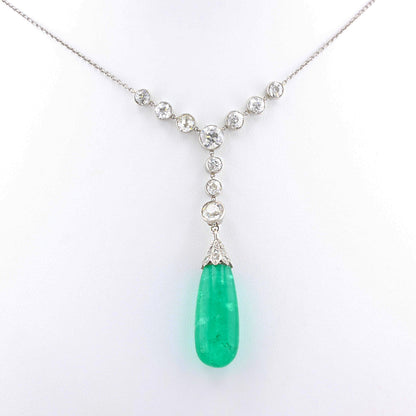 Antique 30ct Emerald and Old Cut Diamond Drop Pendant