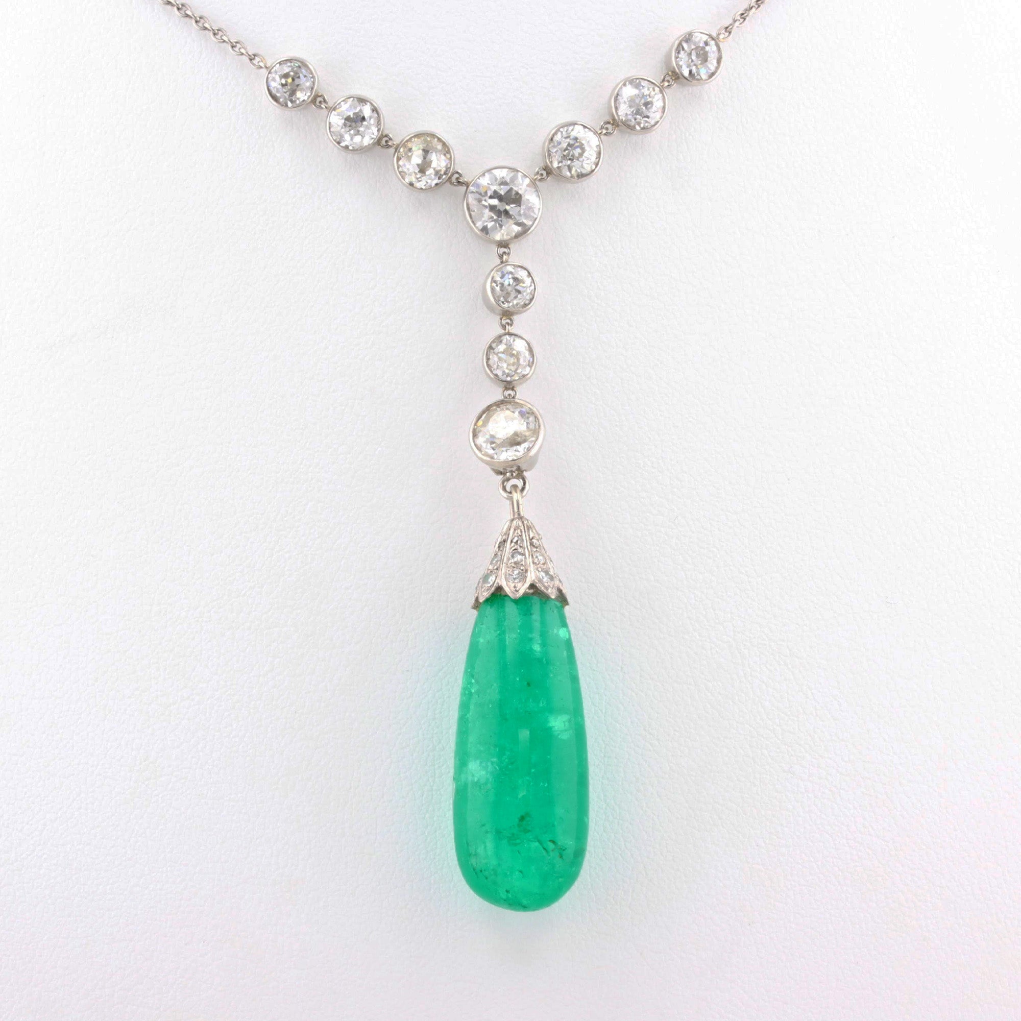 Antique 30ct Emerald and Old Cut Diamond Pendant c.1920s