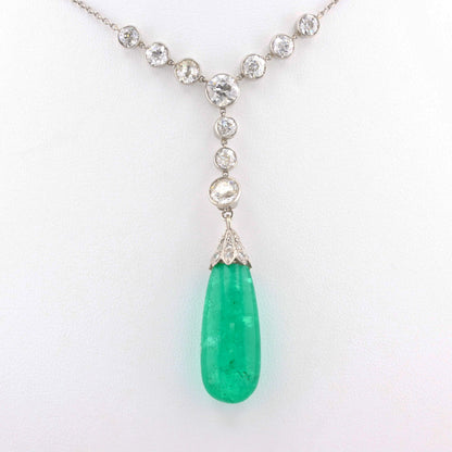 Antique 30ct Emerald and Old Cut Diamond Drop Pendant