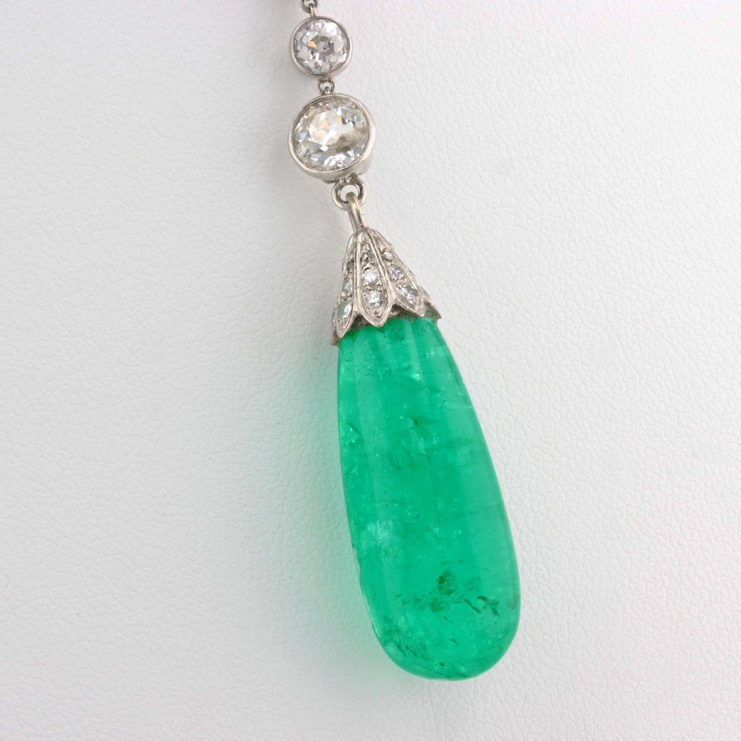 Antique 30ct Emerald and Old Cut Diamond Drop Pendant