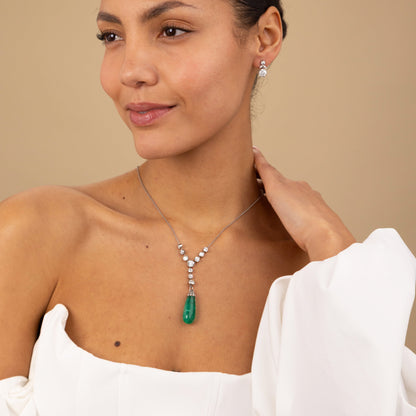 Antique 30ct Emerald and Old Cut Diamond Drop Pendant