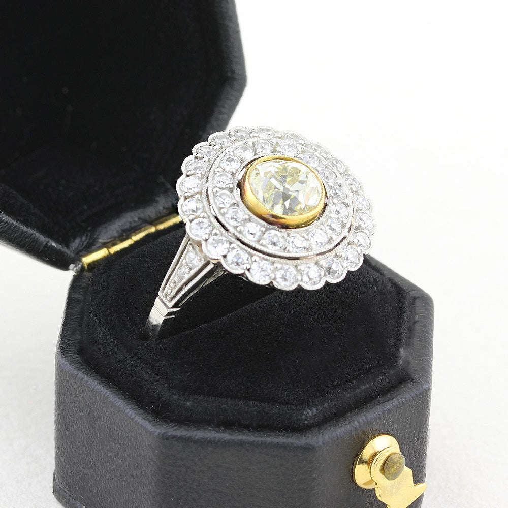 Edwardian Platinum Fancy Yellow Diamond Ring c.1915