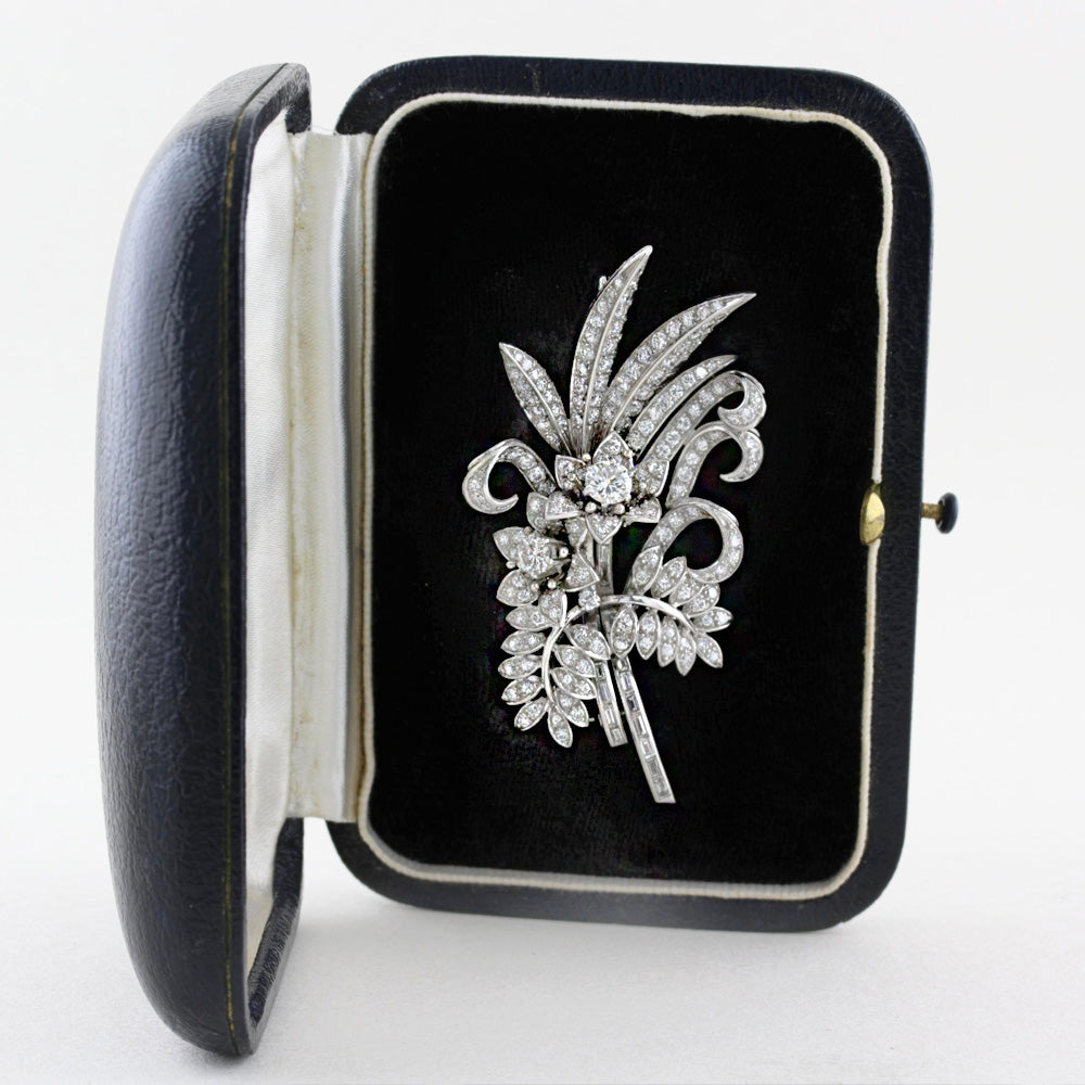 Vintage Diamond Flower Spray Brooch c.1950s