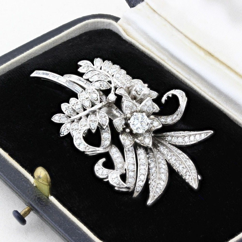Vintage Diamond Flower Spray Brooch c.1950s