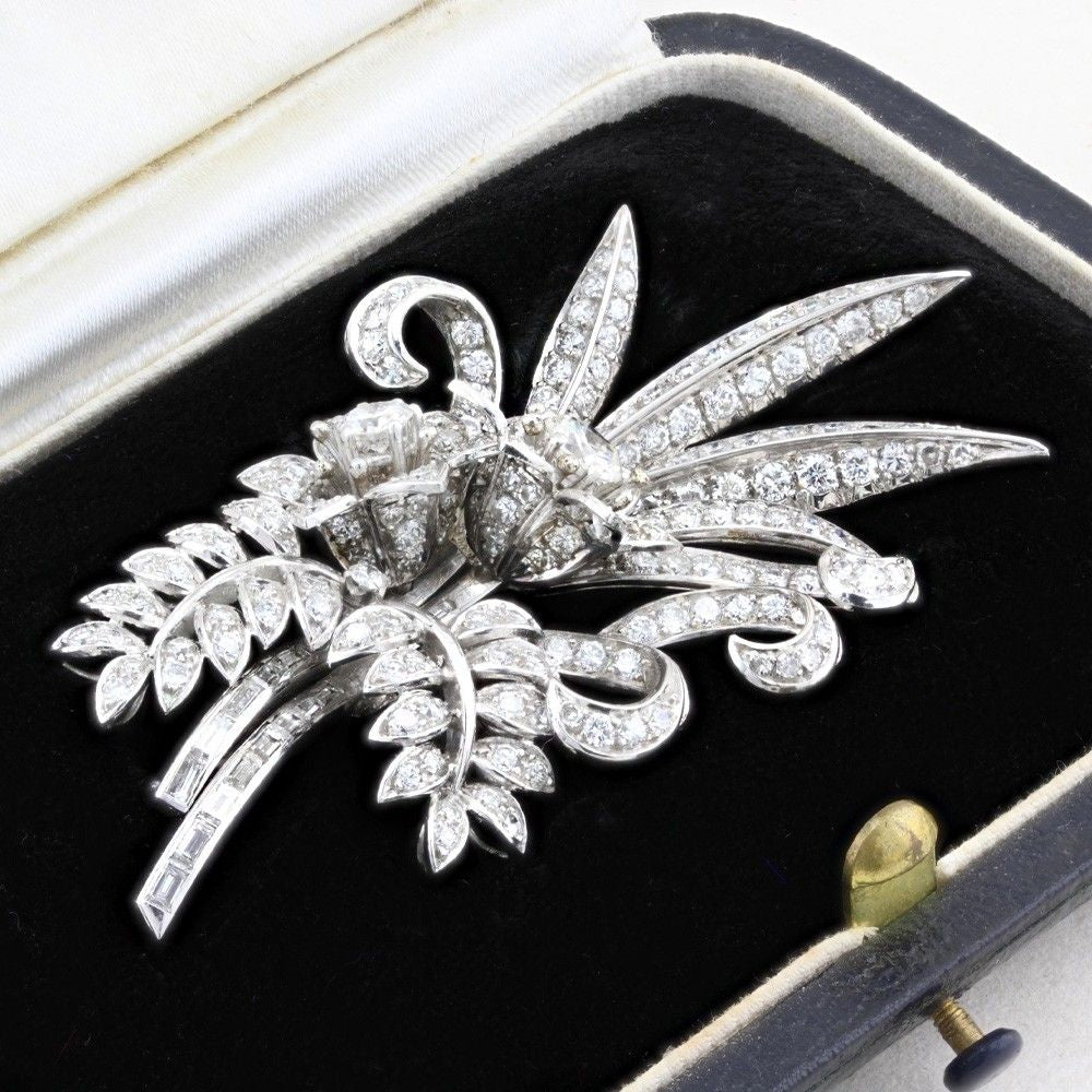 Vintage Diamond Flower Spray Brooch c.1950s