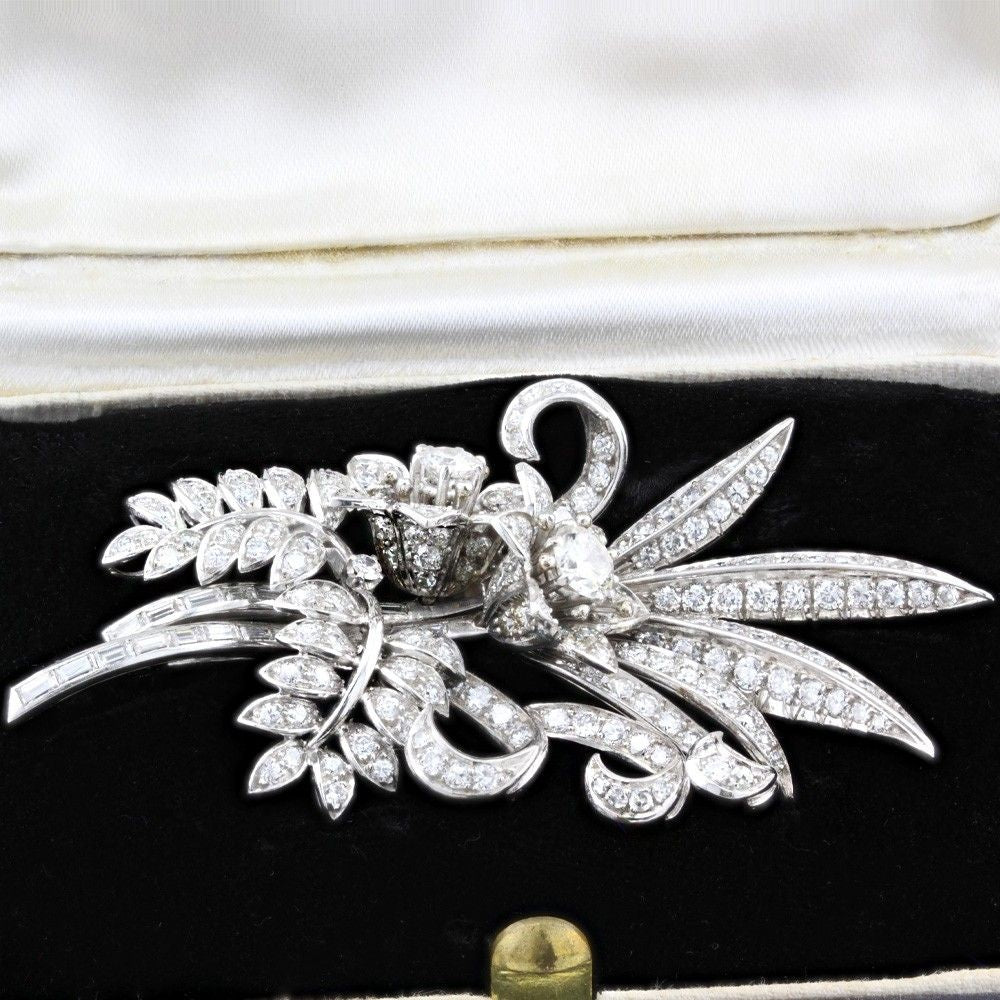 Vintage Diamond Flower Spray Brooch c.1950s