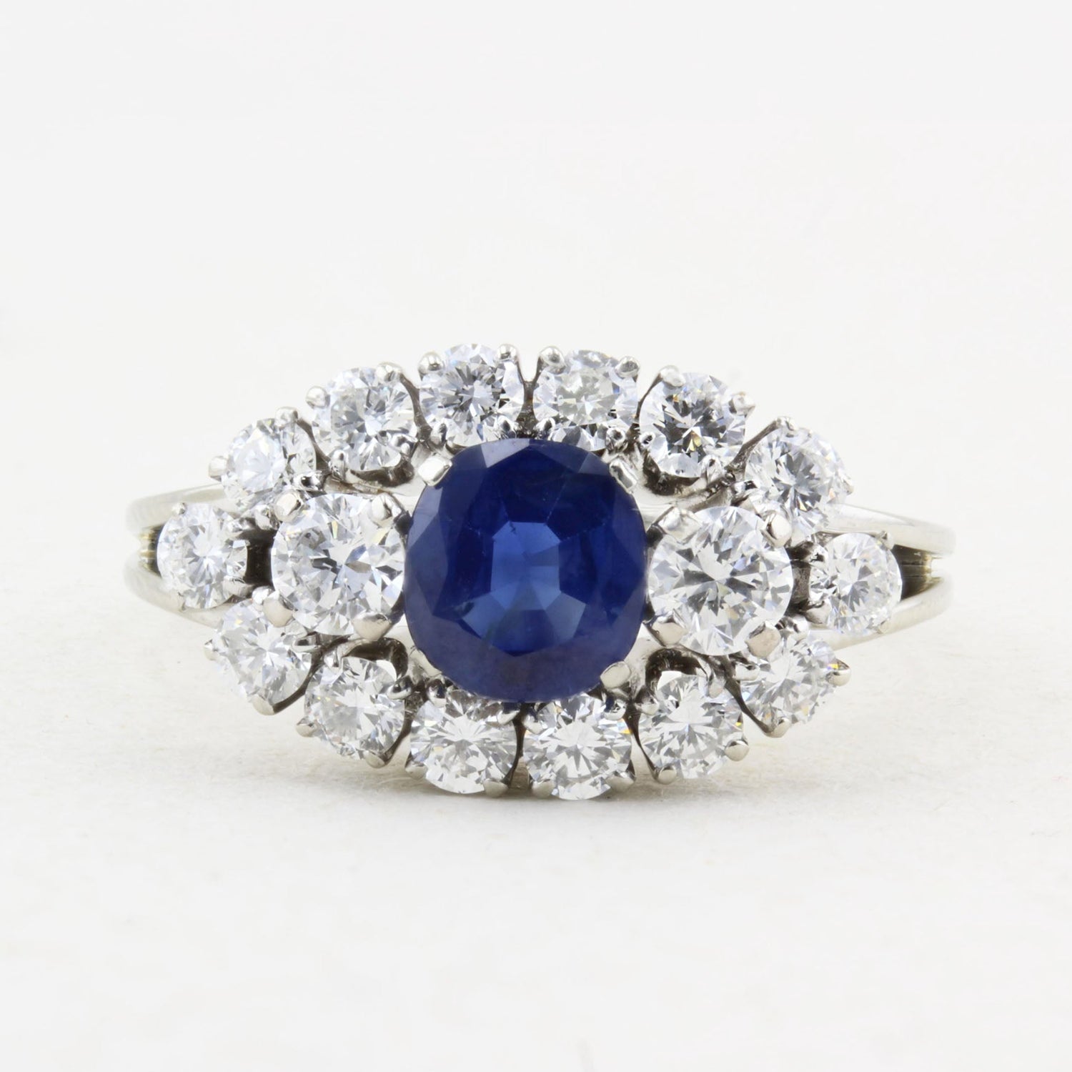 Vintage Natural Sapphire and Diamond Cluster Ring