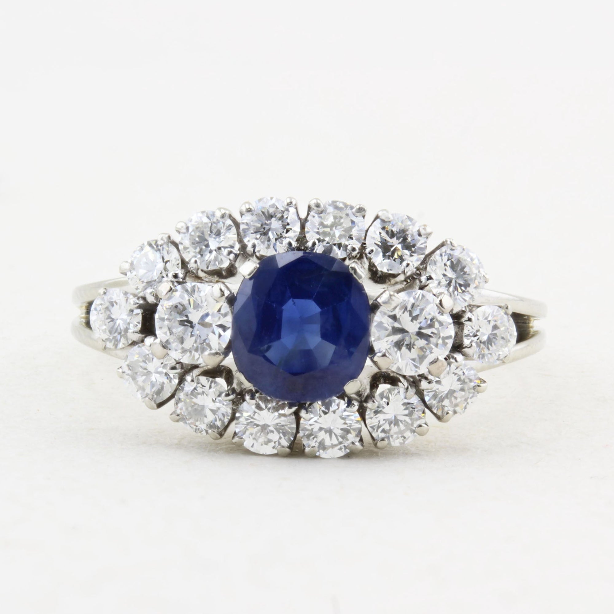 Vintage Natural Sapphire and Diamond Cluster Ring