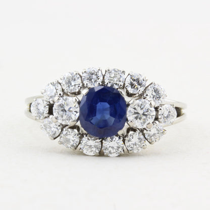 Vintage Natural Sapphire and Diamond Cluster Ring