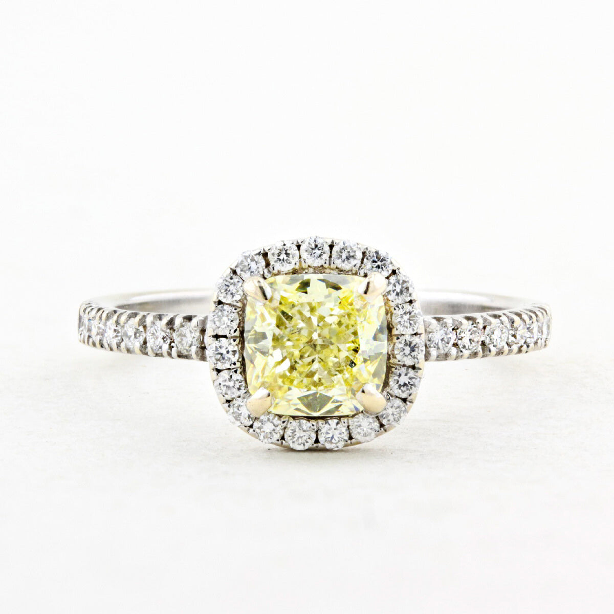 1.13ct Cushion Cut Natural Fancy Yellow Diamond Ring