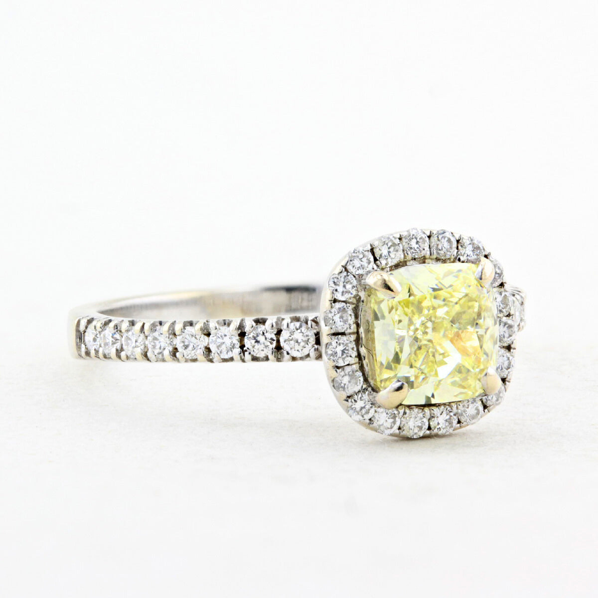 1.13ct Cushion Cut Natural Fancy Yellow Diamond Ring