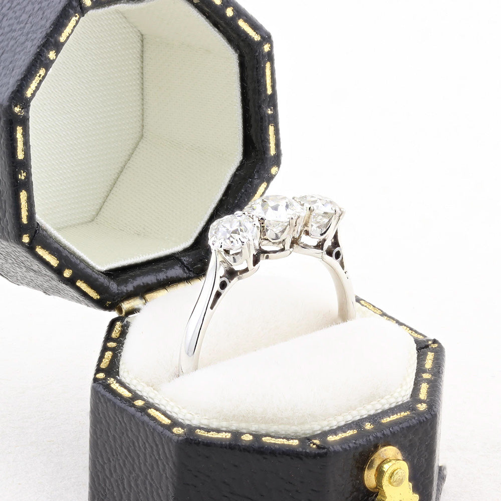 Vintage 1.40ct Old Cut Diamond Three Stone Engagement Ring