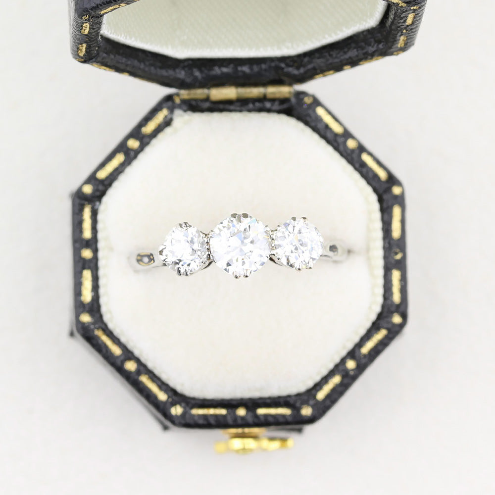 Vintage 1.40ct Old Cut Diamond Three Stone Engagement Ring