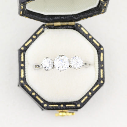 Vintage 1.40ct Old Cut Diamond Three Stone Engagement Ring