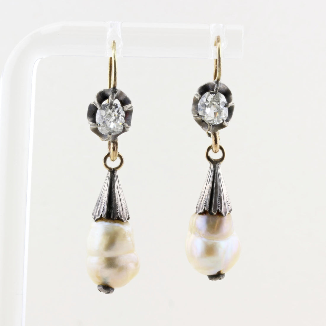 Antique Georgian Natural Pearl and Diamond Drop Earrings