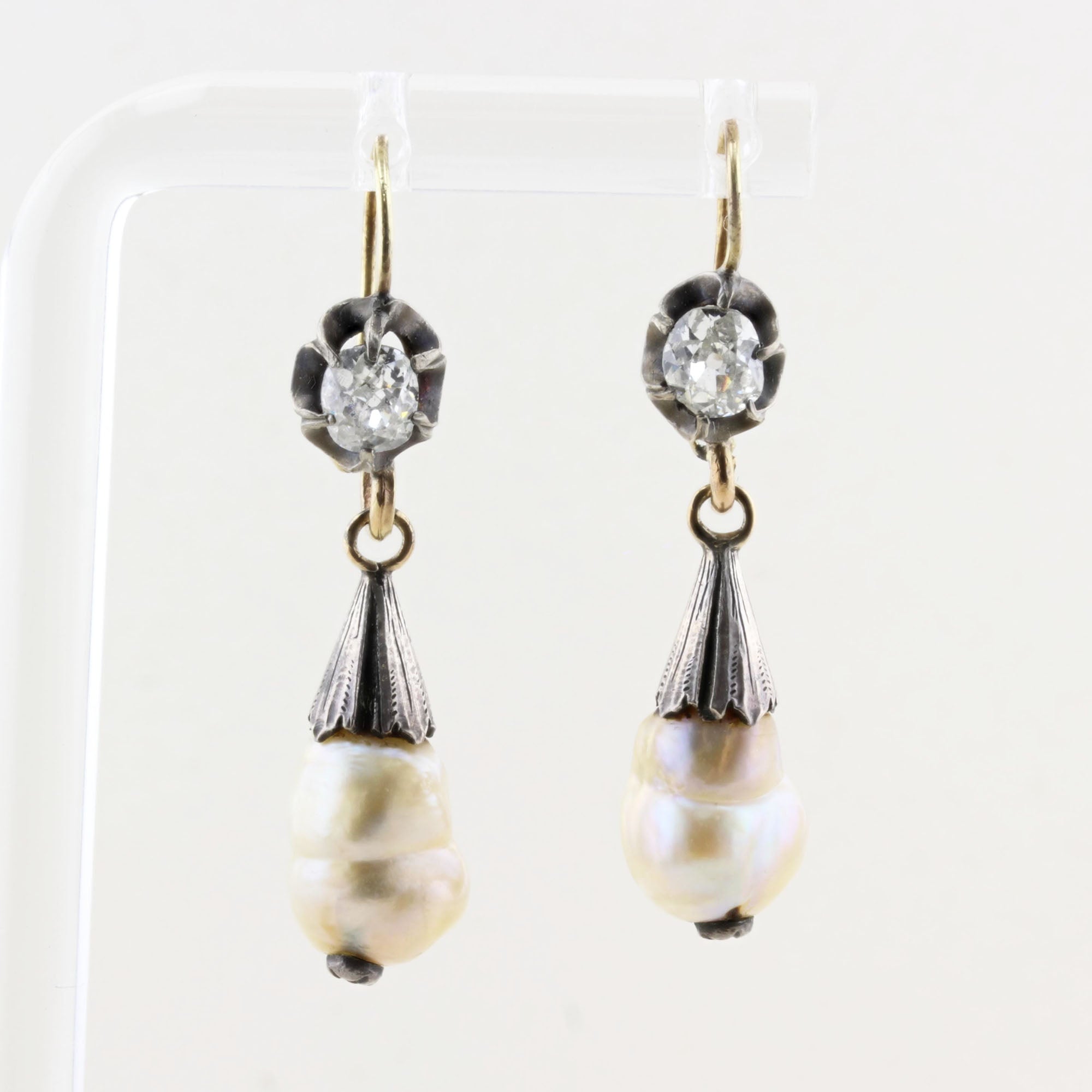 Antique Georgian Natural Pearl and Diamond Drop Earrings