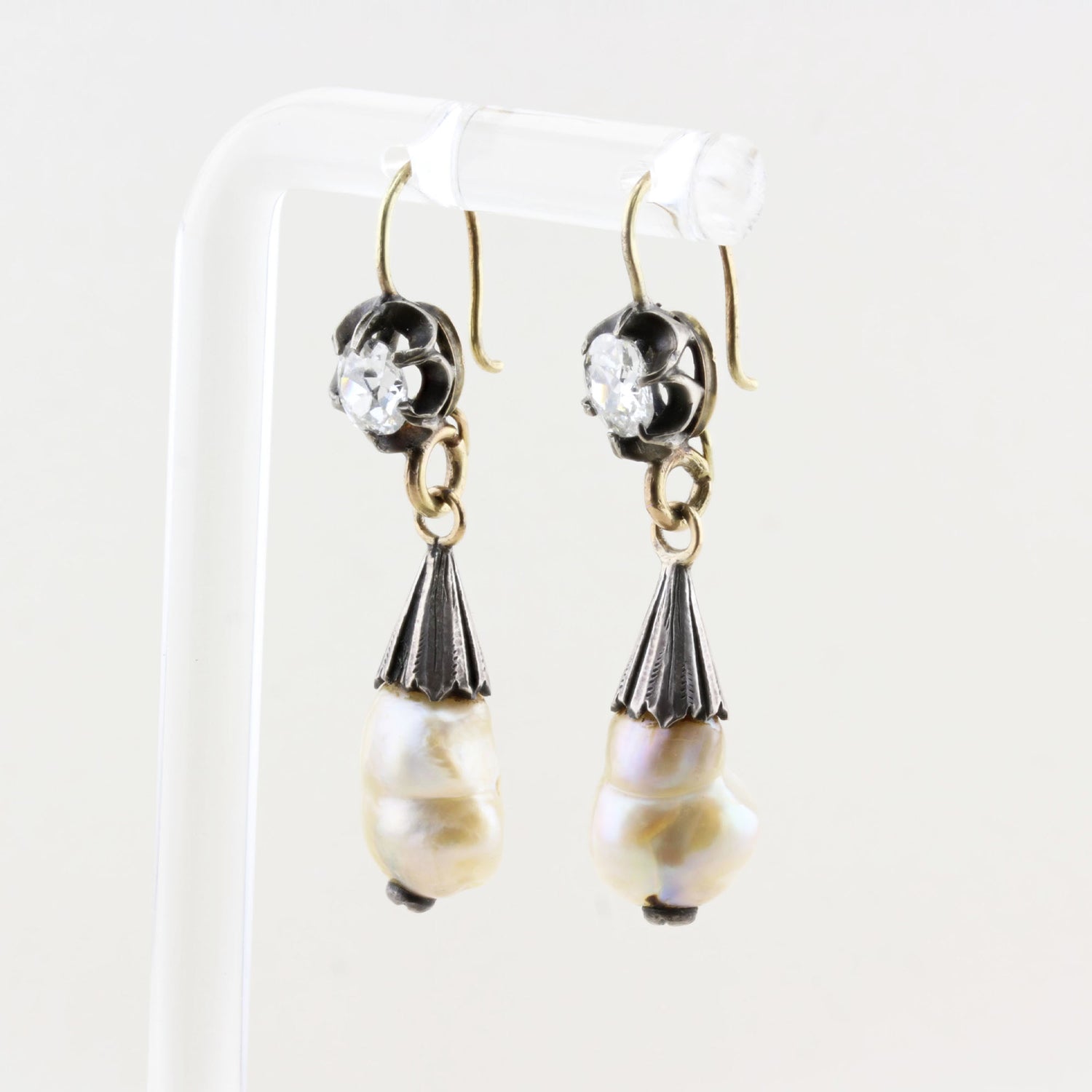Antique Georgian Natural Pearl and Diamond Drop Earrings