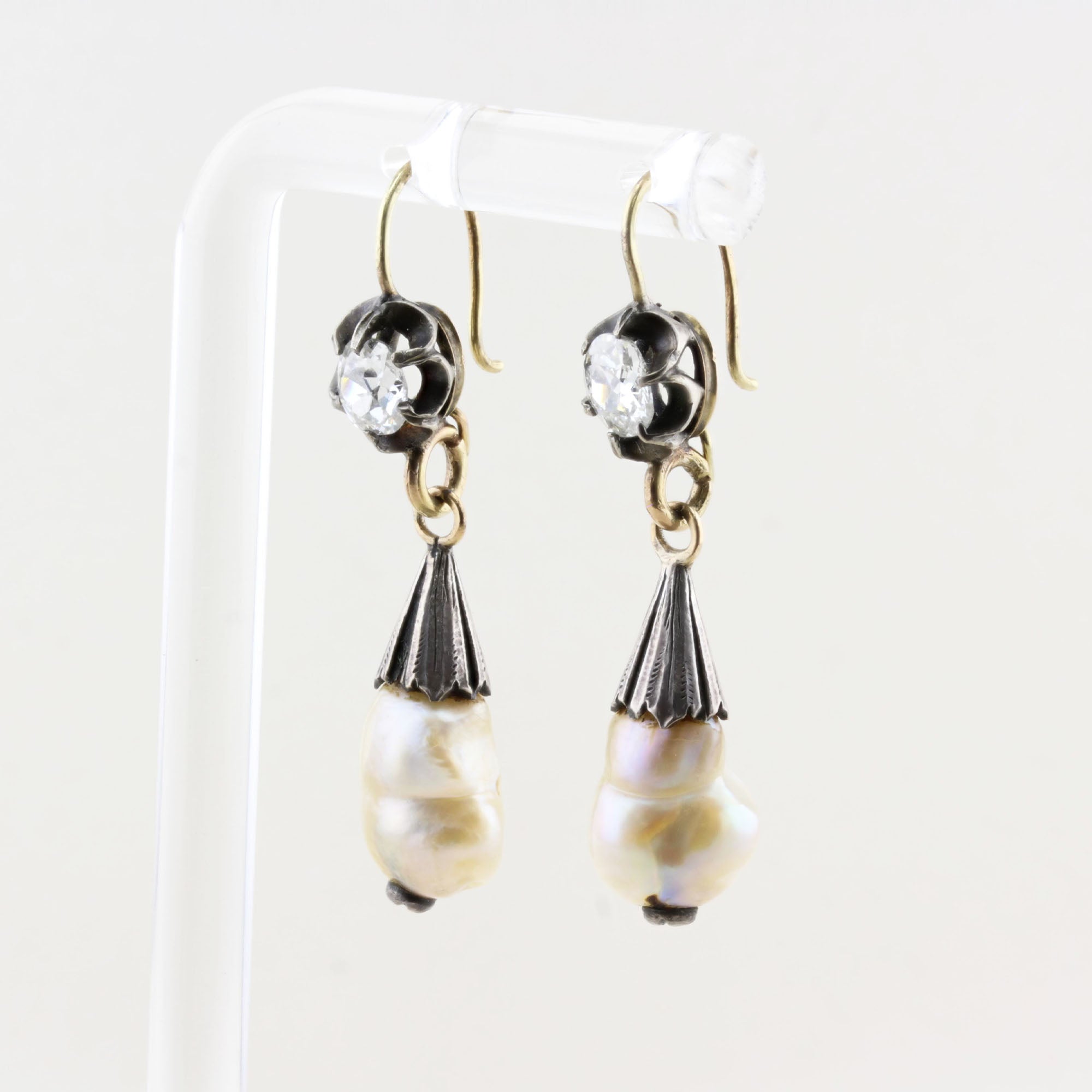 Antique Georgian Natural Pearl and Diamond Drop Earrings
