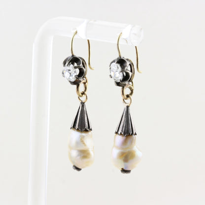 Antique Georgian Natural Pearl and Diamond Drop Earrings