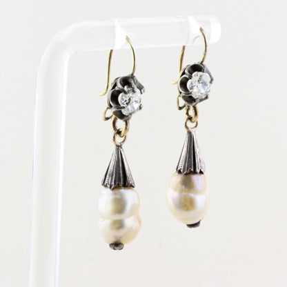Antique Georgian Natural Pearl and Diamond Drop Earrings