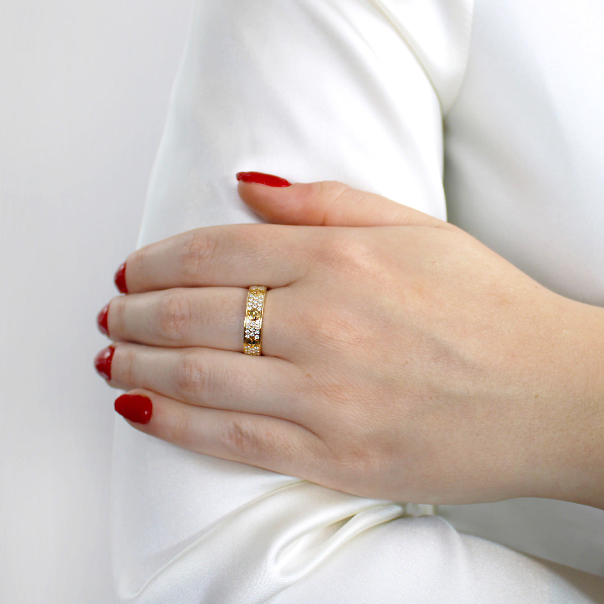 Cartier Diamond Paved Love Ring - Size 55
