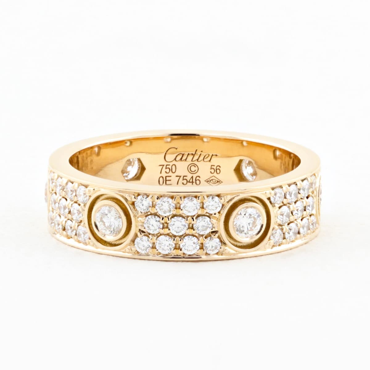 Cartier Rose Gold Pave Diamond Love Ring - Size 56