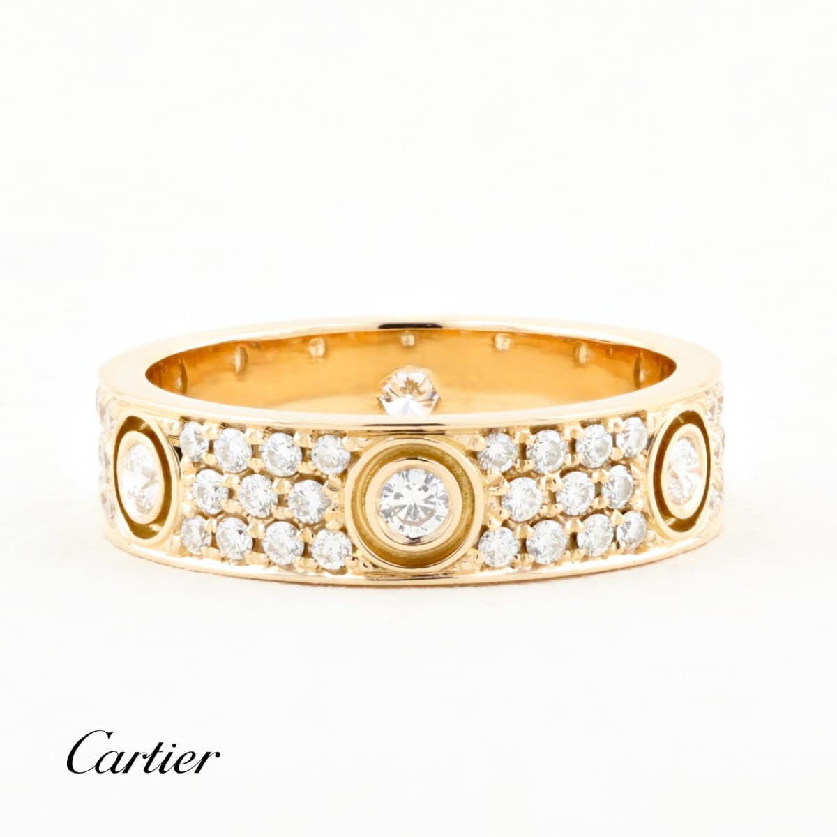 Cartier Rose Gold Pave Diamond Love Ring - Size 56