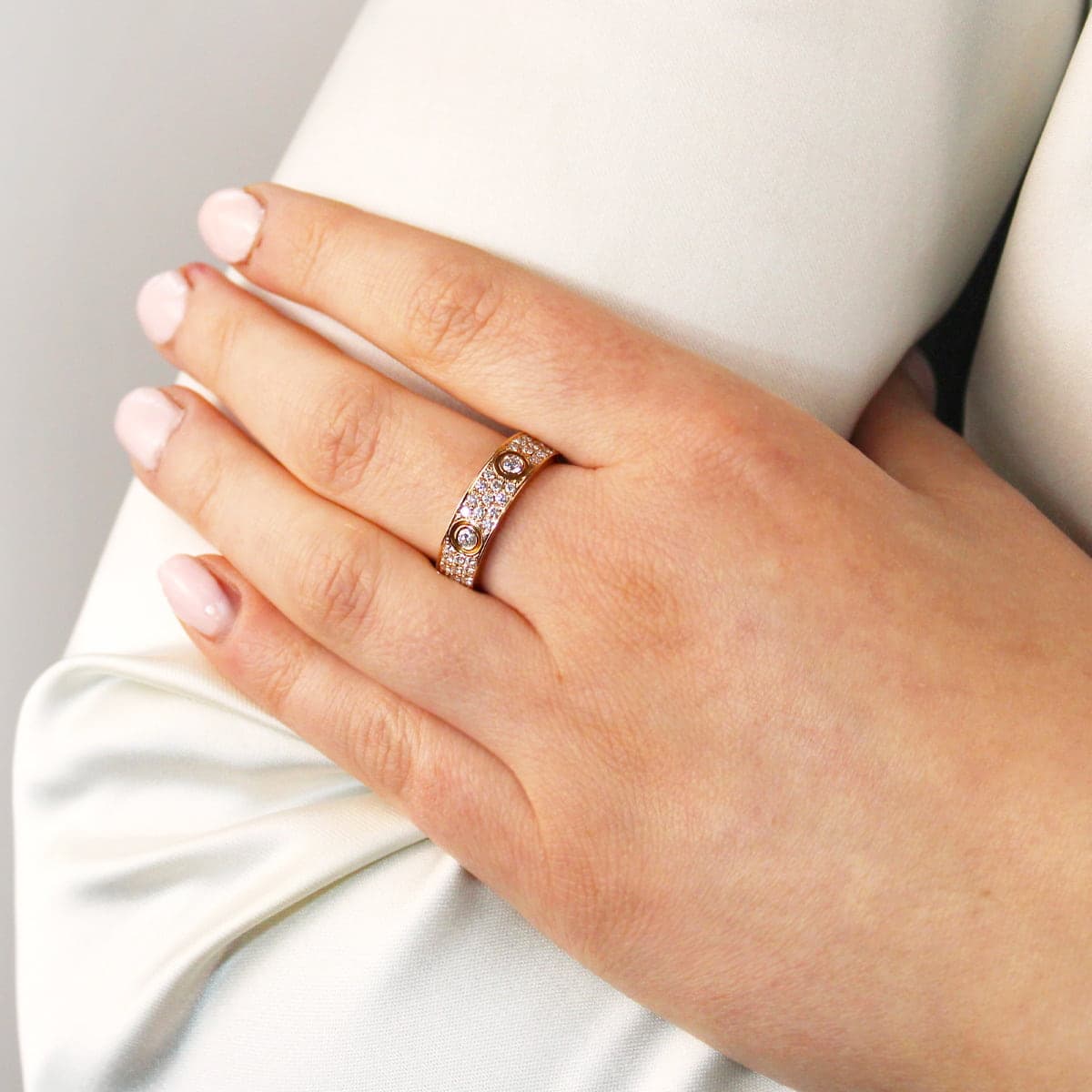 Cartier Rose Gold Pave Diamond Love Ring - Size 56
