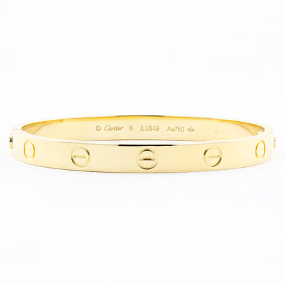 Cartier Classic Yellow Gold Love Bracelet - Size 16