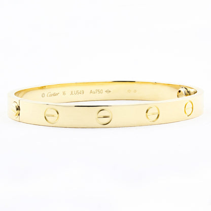 Cartier Classic Yellow Gold Love Bracelet - Size 16