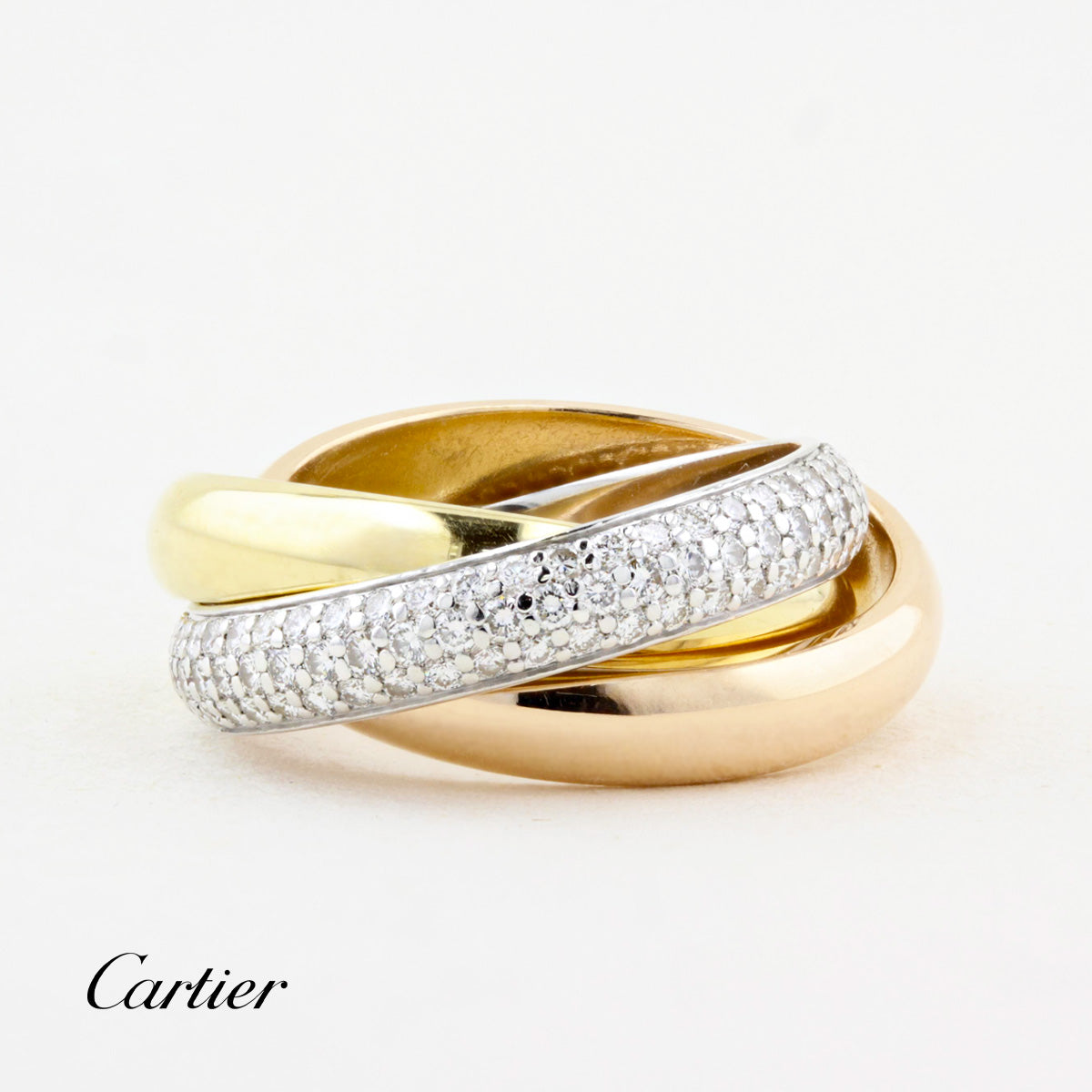 Cartier 18ct Gold Semi-Paved Trinity Ring - Size 49