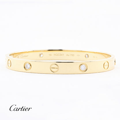 Cartier Yellow Gold Diamond Love Bracelet - Size 16
