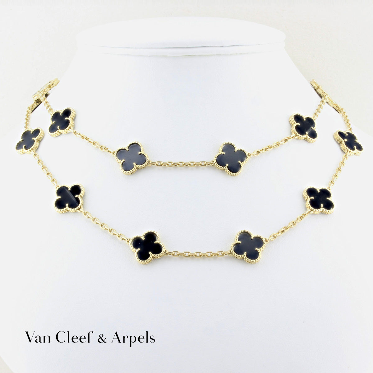 Van Cleef &amp; Arpels Onyx 20 Motif Alhambra Necklace