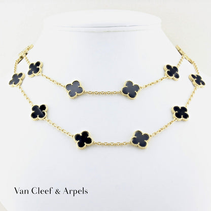 Van Cleef &amp; Arpels Onyx 20 Motif Alhambra Necklace